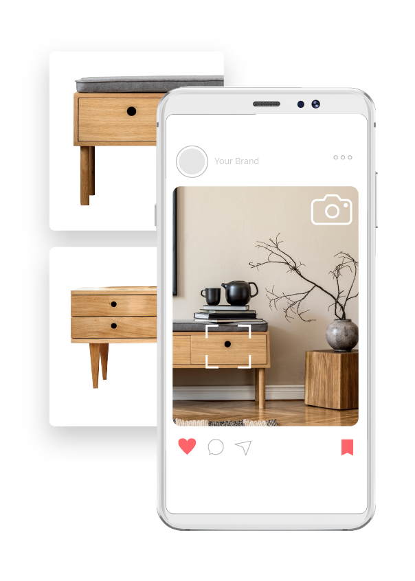 image of mobile phone displaying a photo of a mid-century modern table